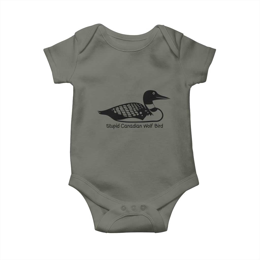 Stupid Canadian Wolf Bird Baby Onesie Funny Common Loon Meme Dry Humor - Wonder Print Shop