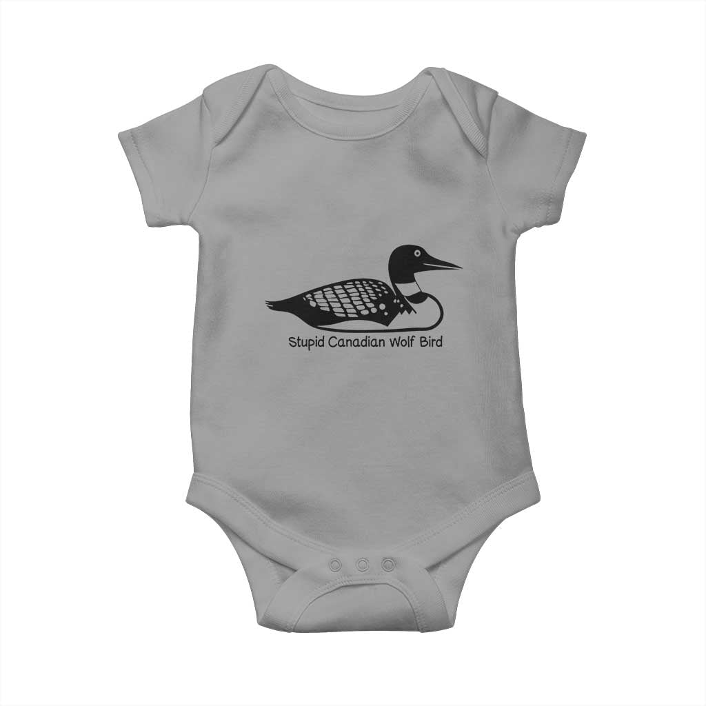 Stupid Canadian Wolf Bird Baby Onesie Funny Common Loon Meme Dry Humor - Wonder Print Shop