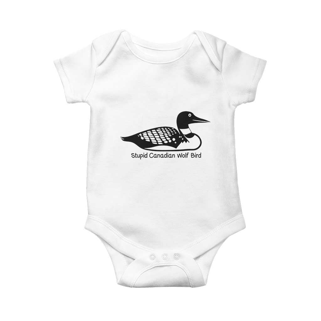 Stupid Canadian Wolf Bird Baby Onesie Funny Common Loon Meme Dry Humor - Wonder Print Shop