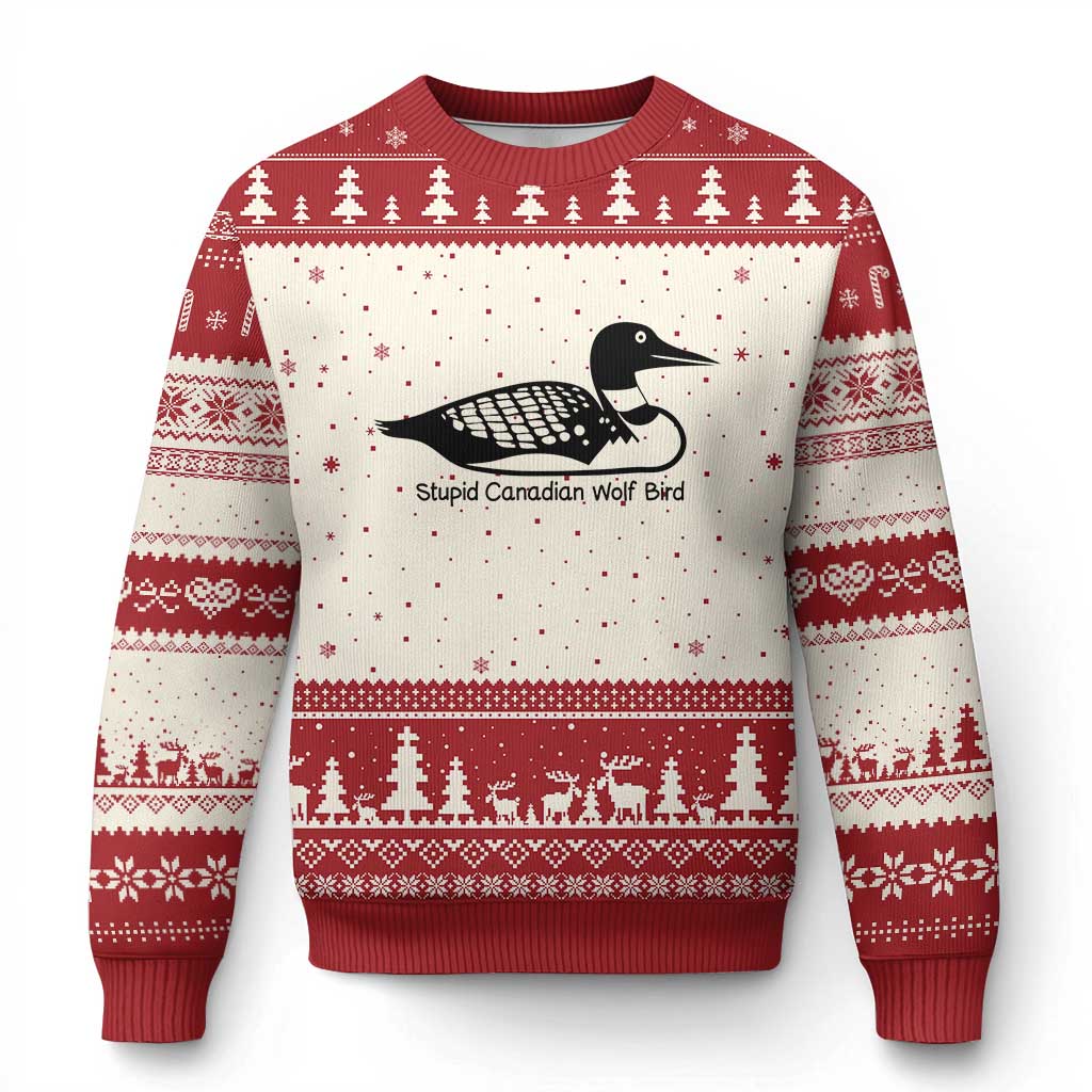 Stupid Canadian Wolf Bird Ugly Christmas Sweater Funny Common Loon Meme Dry Humor - Wonder Print Shop