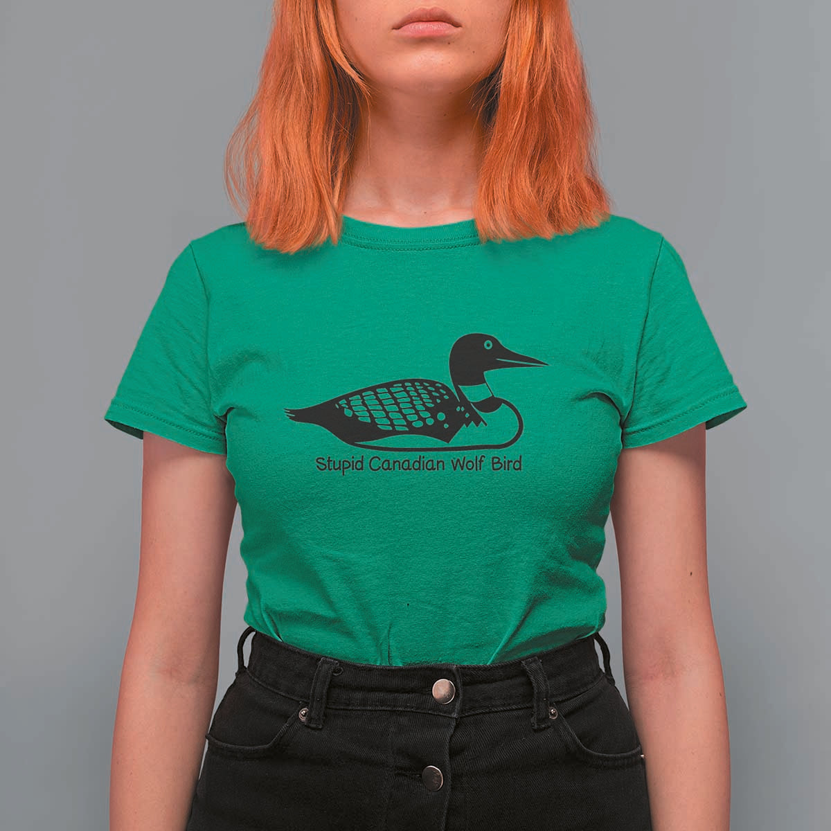 Stupid Canadian Wolf Bird T Shirt For Women Funny Common Loon Meme Dry Humor - Wonder Print Shop