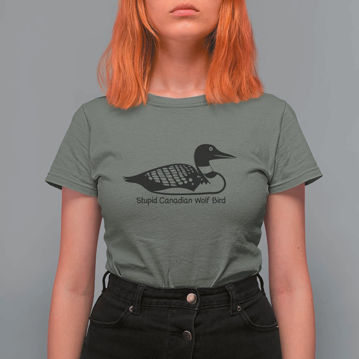 Stupid Canadian Wolf Bird T Shirt For Women Funny Common Loon Meme Dry Humor - Wonder Print Shop