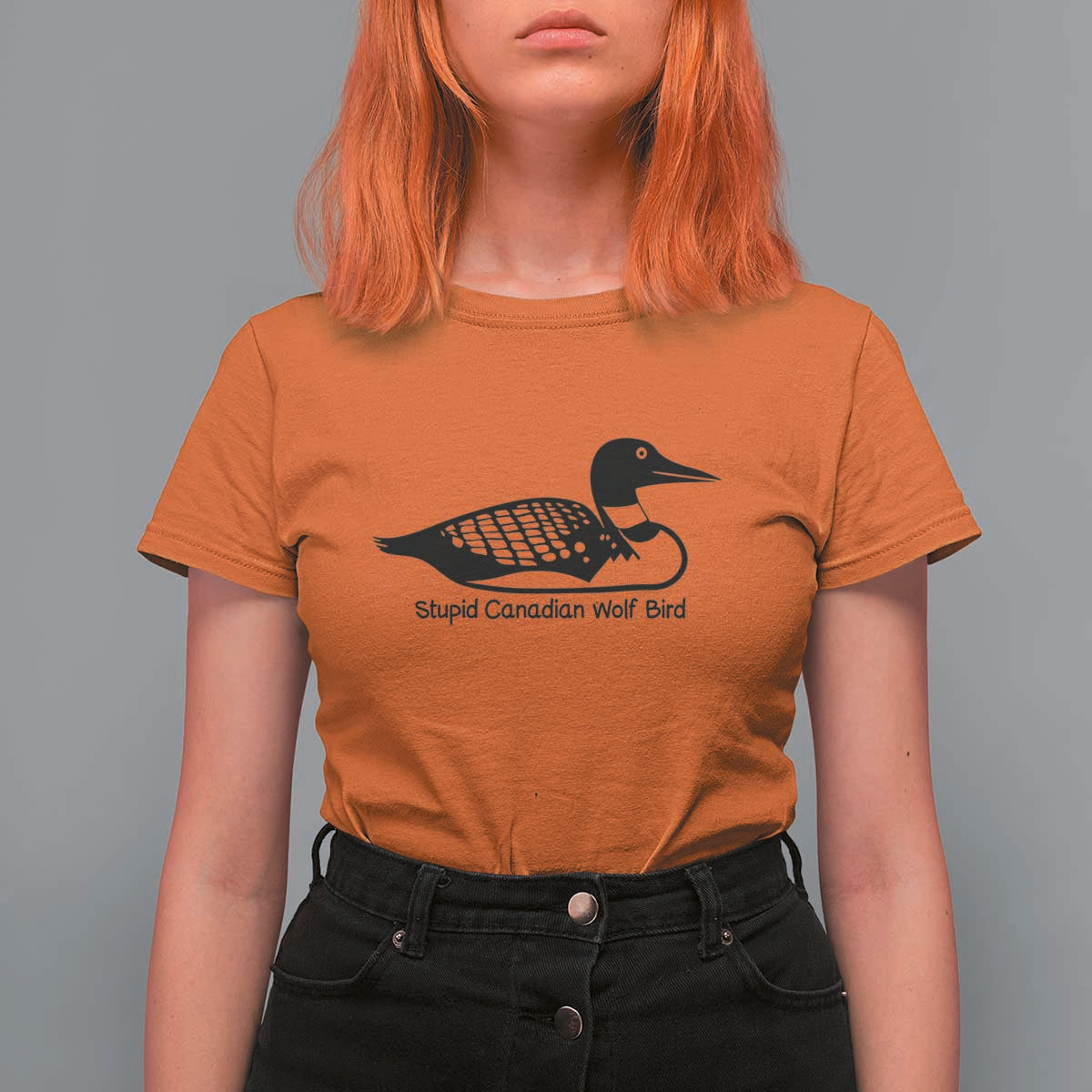 Stupid Canadian Wolf Bird T Shirt For Women Funny Common Loon Meme Dry Humor - Wonder Print Shop