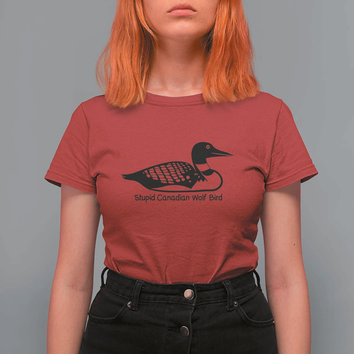 Stupid Canadian Wolf Bird T Shirt For Women Funny Common Loon Meme Dry Humor - Wonder Print Shop