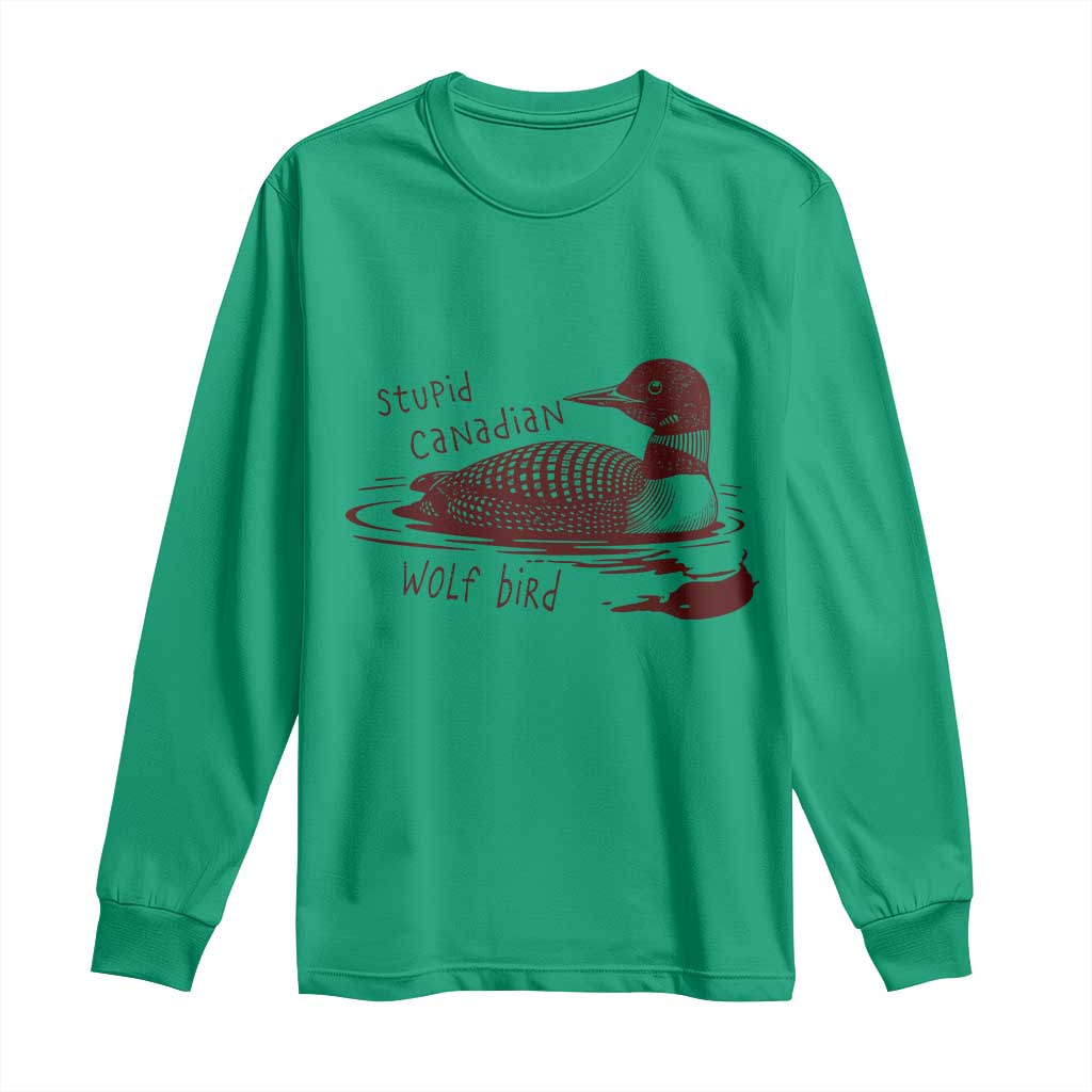 Stupid Canadian Wolf Bird Common Loon Long Sleeve Shirt Funny Absurd Bird Meme Humor - Wonder Print Shop