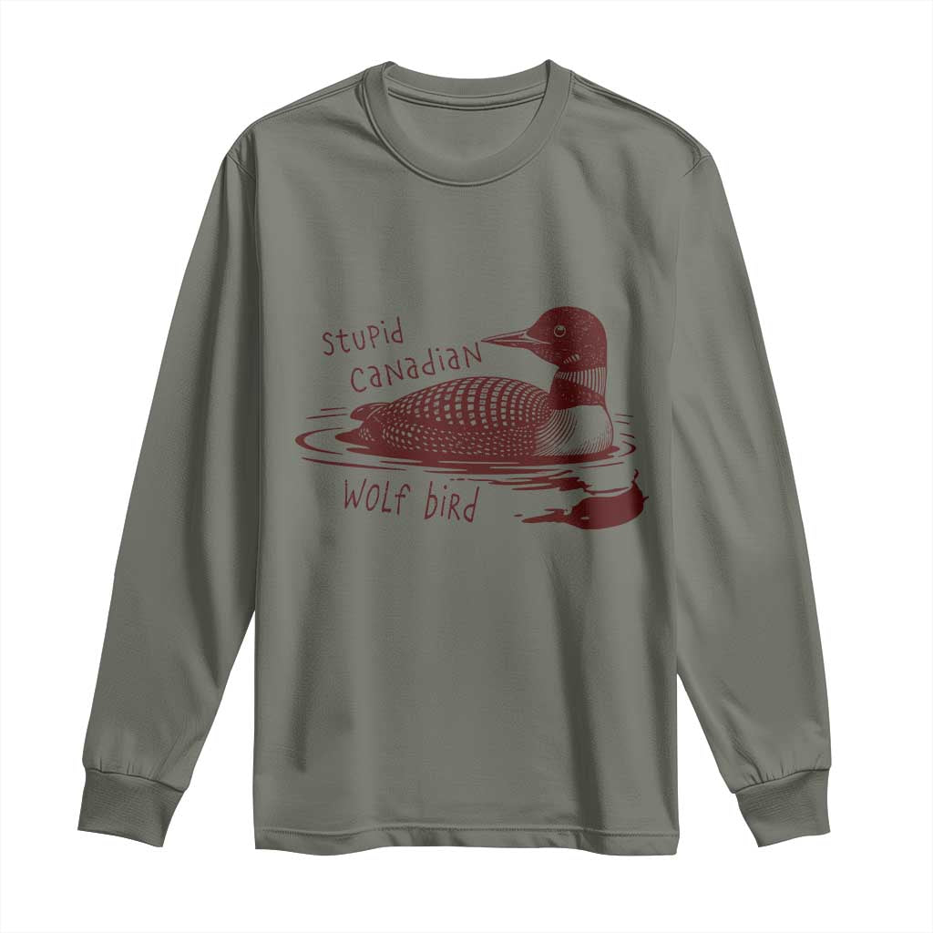 Stupid Canadian Wolf Bird Common Loon Long Sleeve Shirt Funny Absurd Bird Meme Humor - Wonder Print Shop