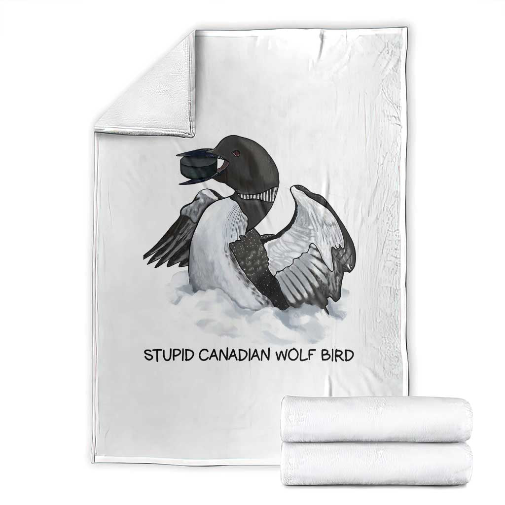 Funny Stupid Canadian Wolf Bird Throw Blanket Common Loon with Hockey Puck Bird Meme - Wonder Print Shop