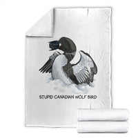 Funny Stupid Canadian Wolf Bird Throw Blanket Common Loon with Hockey Puck Bird Meme - Wonder Print Shop