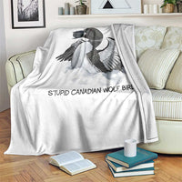Funny Stupid Canadian Wolf Bird Throw Blanket Common Loon with Hockey Puck Bird Meme - Wonder Print Shop
