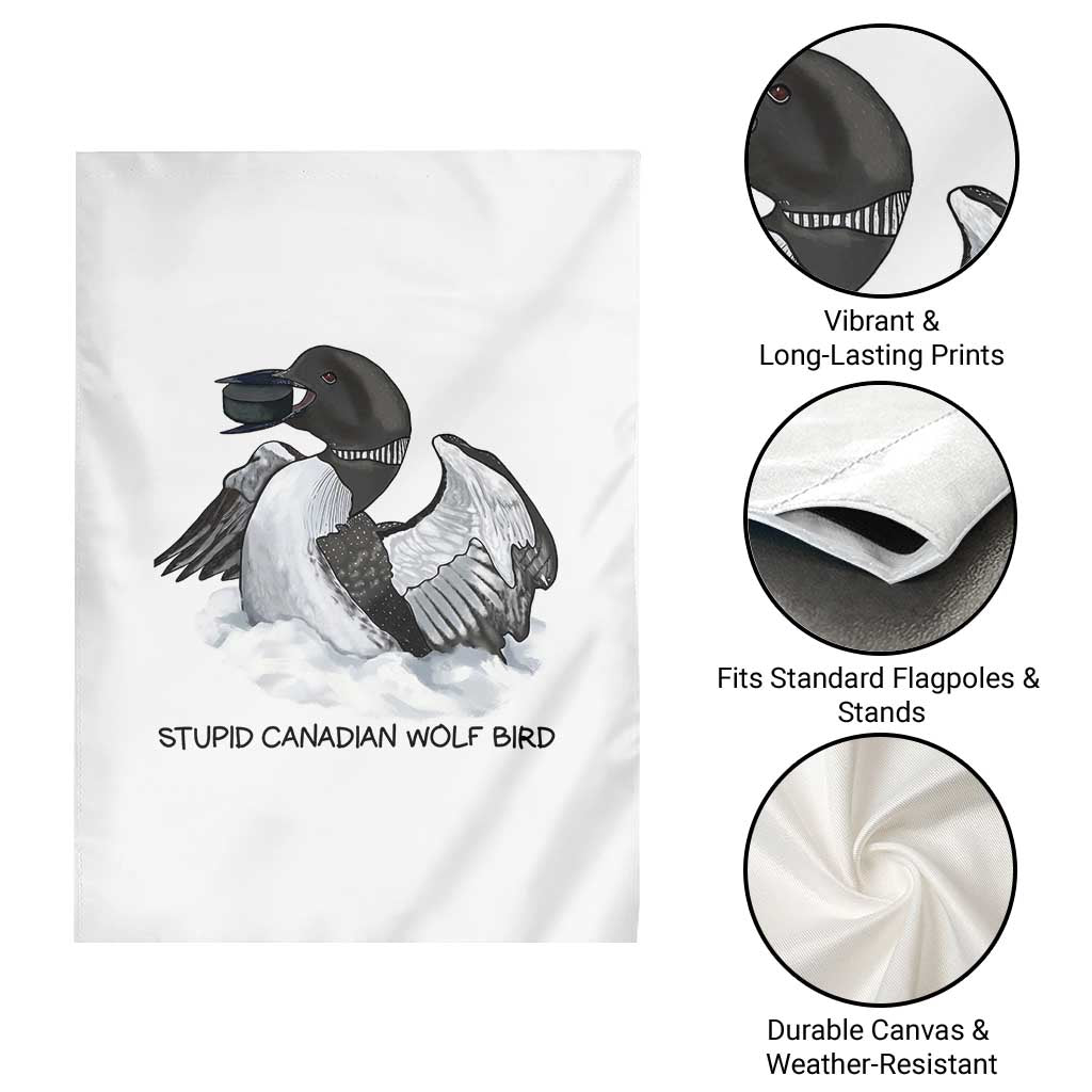 Funny Stupid Canadian Wolf Bird Garden Flag Common Loon with Hockey Puck Bird Meme - Wonder Print Shop