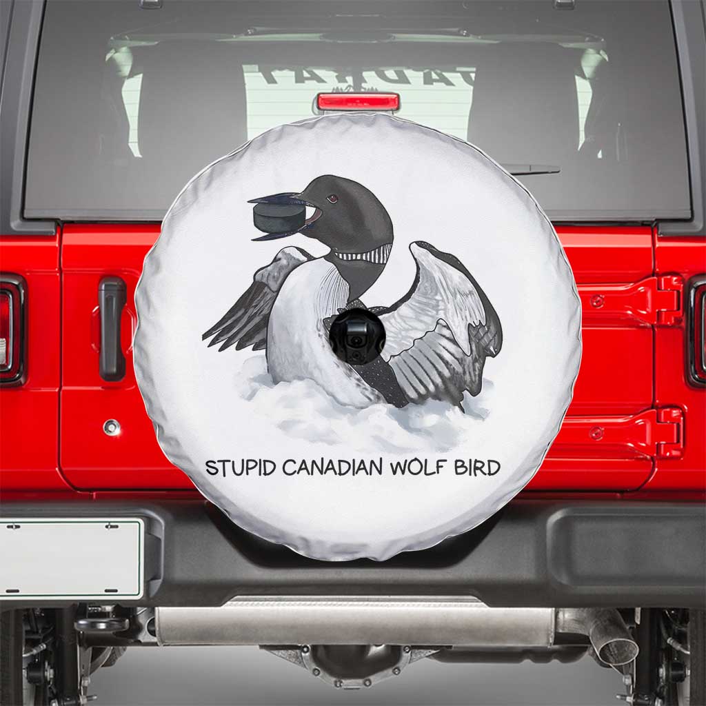 Funny Stupid Canadian Wolf Bird Spare Tire Cover Common Loon with Hockey Puck Bird Meme - Wonder Print Shop