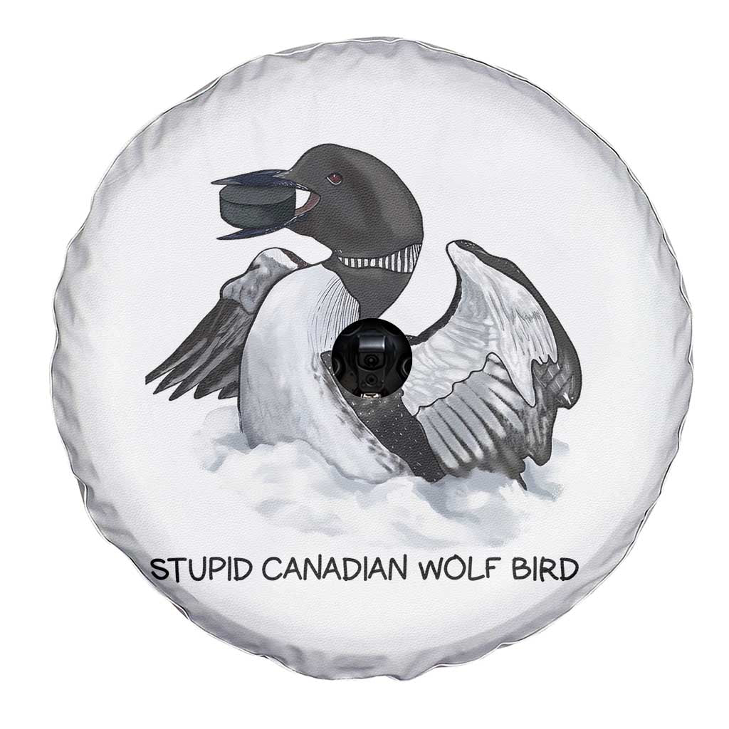 Funny Stupid Canadian Wolf Bird Spare Tire Cover Common Loon with Hockey Puck Bird Meme - Wonder Print Shop