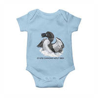 Funny Stupid Canadian Wolf Bird Baby Onesie Common Loon with Hockey Puck Bird Meme - Wonder Print Shop