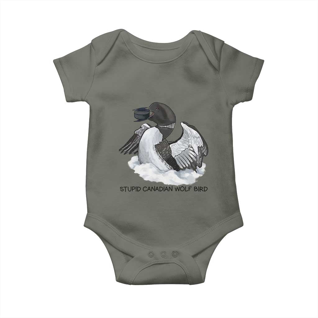 Funny Stupid Canadian Wolf Bird Baby Onesie Common Loon with Hockey Puck Bird Meme - Wonder Print Shop