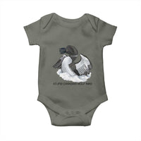 Funny Stupid Canadian Wolf Bird Baby Onesie Common Loon with Hockey Puck Bird Meme - Wonder Print Shop
