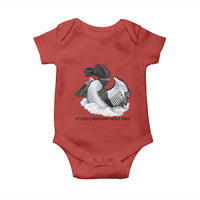 Funny Stupid Canadian Wolf Bird Baby Onesie Common Loon with Hockey Puck Bird Meme - Wonder Print Shop