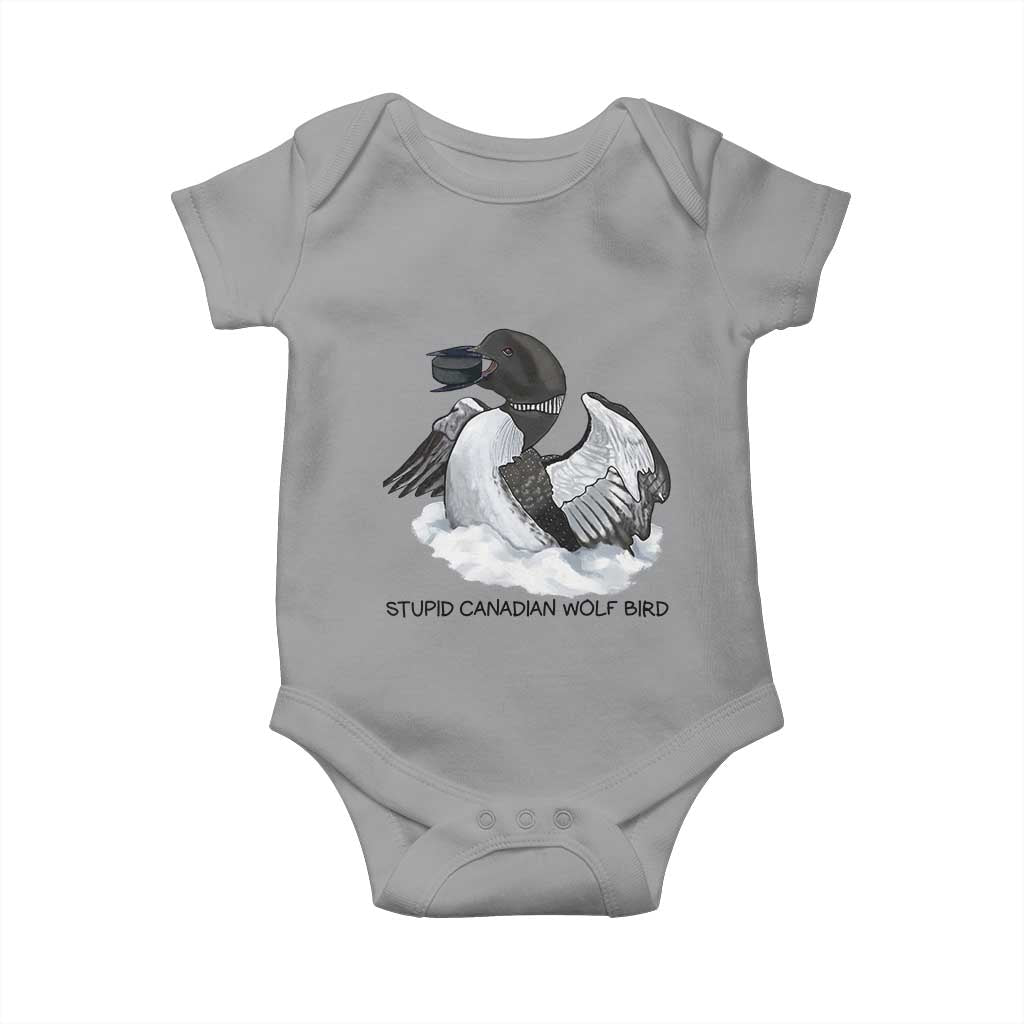 Funny Stupid Canadian Wolf Bird Baby Onesie Common Loon with Hockey Puck Bird Meme - Wonder Print Shop