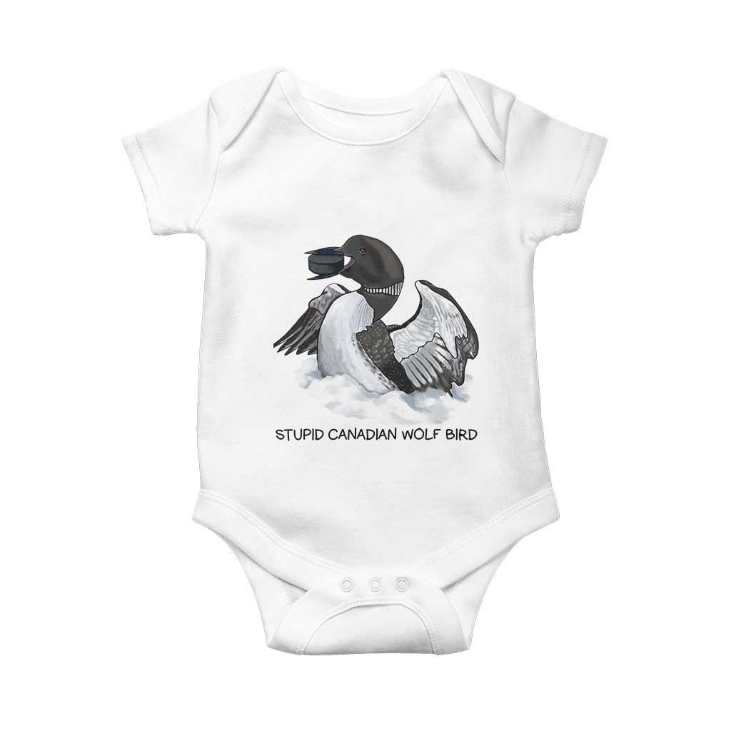 Funny Stupid Canadian Wolf Bird Baby Onesie Common Loon with Hockey Puck Bird Meme - Wonder Print Shop