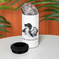 Funny Stupid Canadian Wolf Bird 4 in 1 Can Cooler Tumbler Common Loon with Hockey Puck Bird Meme - Wonder Print Shop