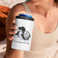 Funny Stupid Canadian Wolf Bird 4 in 1 Can Cooler Tumbler Common Loon with Hockey Puck Bird Meme - Wonder Print Shop