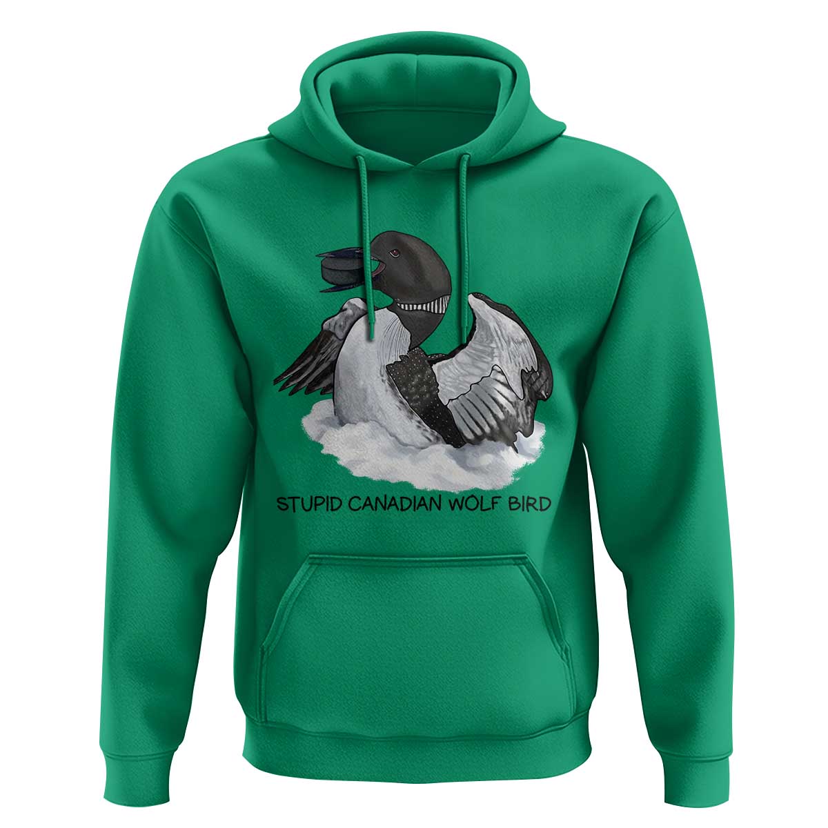 Funny Stupid Canadian Wolf Bird Hoodie Common Loon with Hockey Puck Bird Meme - Wonder Print Shop