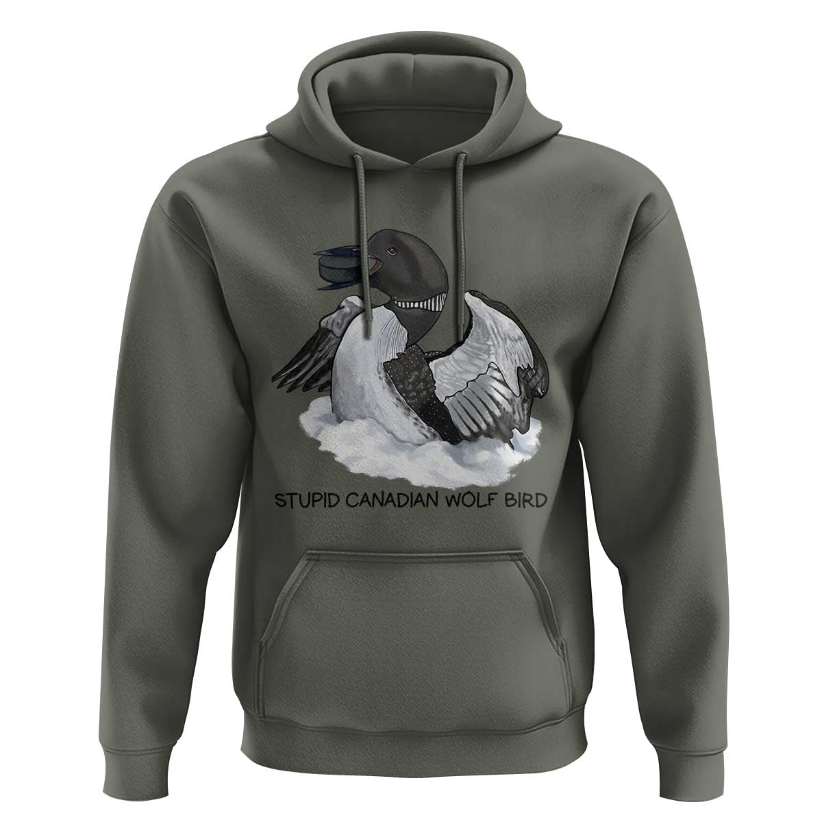 Funny Stupid Canadian Wolf Bird Hoodie Common Loon with Hockey Puck Bird Meme - Wonder Print Shop