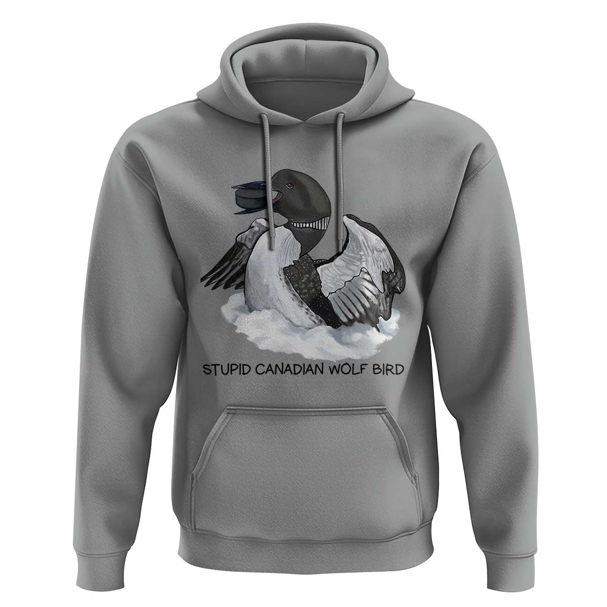 Funny Stupid Canadian Wolf Bird Hoodie Common Loon with Hockey Puck Bird Meme - Wonder Print Shop