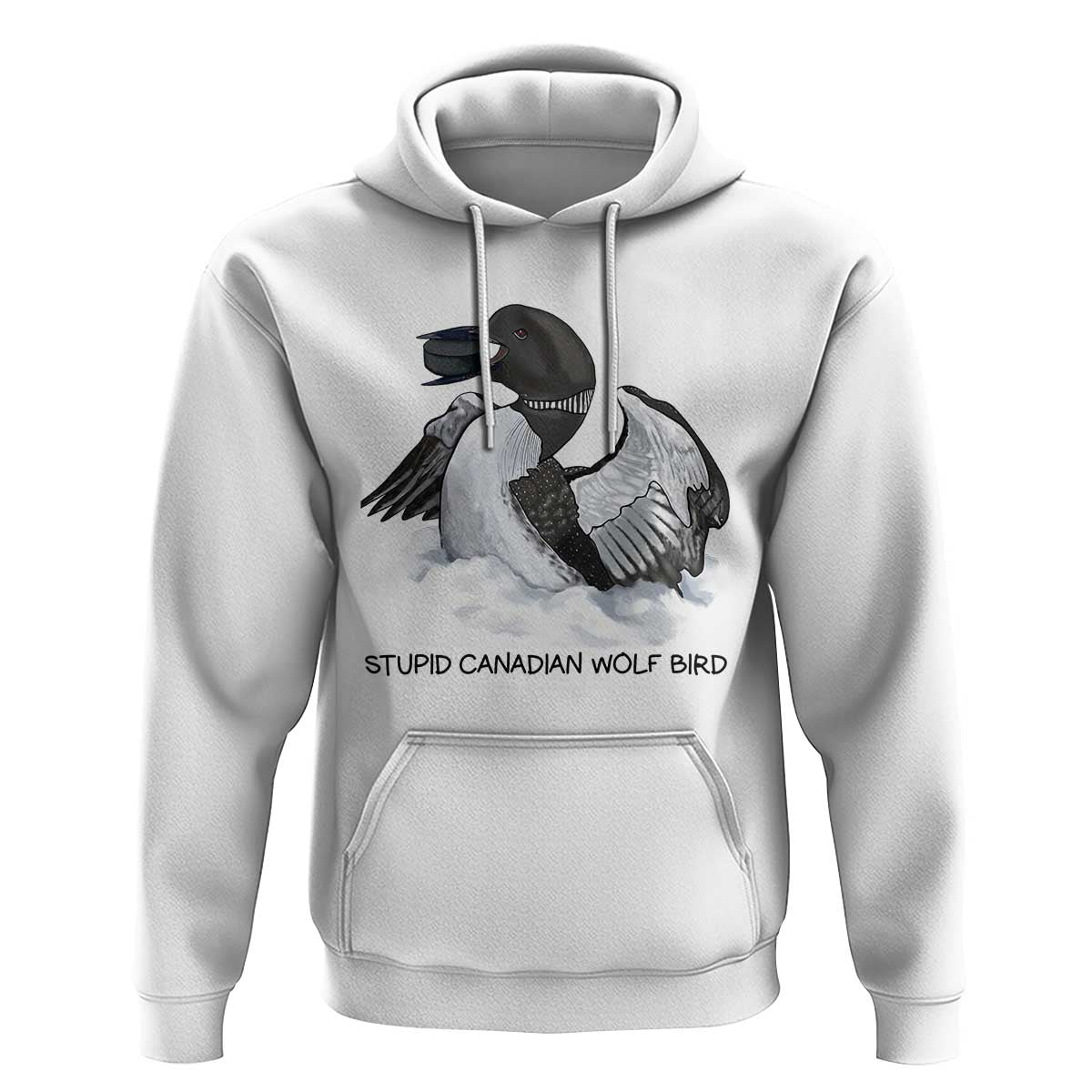 Funny Stupid Canadian Wolf Bird Hoodie Common Loon with Hockey Puck Bird Meme - Wonder Print Shop