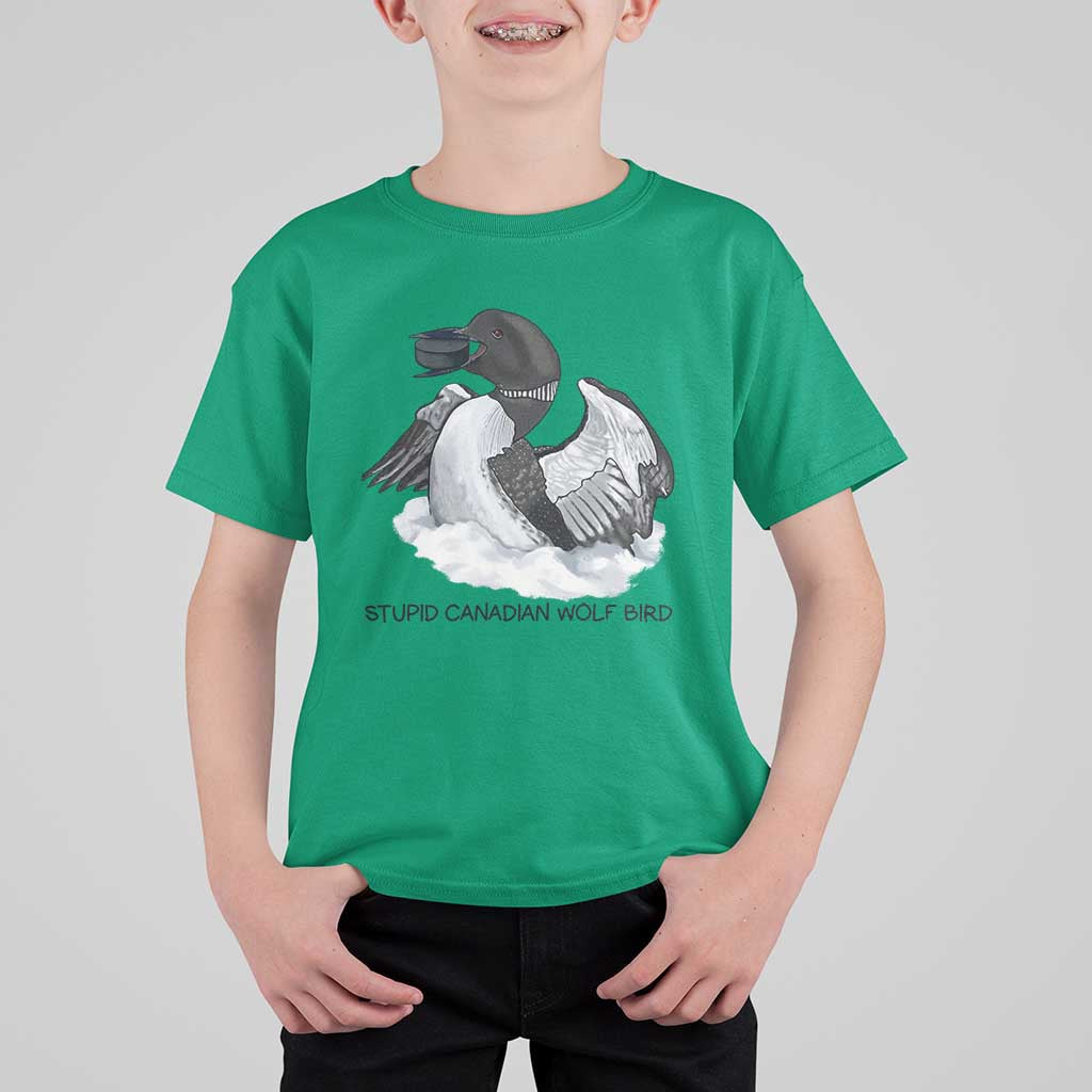 Funny Stupid Canadian Wolf Bird T Shirt For Kid Common Loon with Hockey Puck Bird Meme - Wonder Print Shop