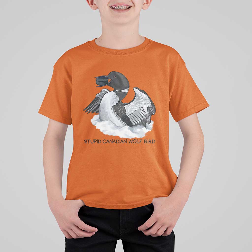 Funny Stupid Canadian Wolf Bird T Shirt For Kid Common Loon with Hockey Puck Bird Meme - Wonder Print Shop