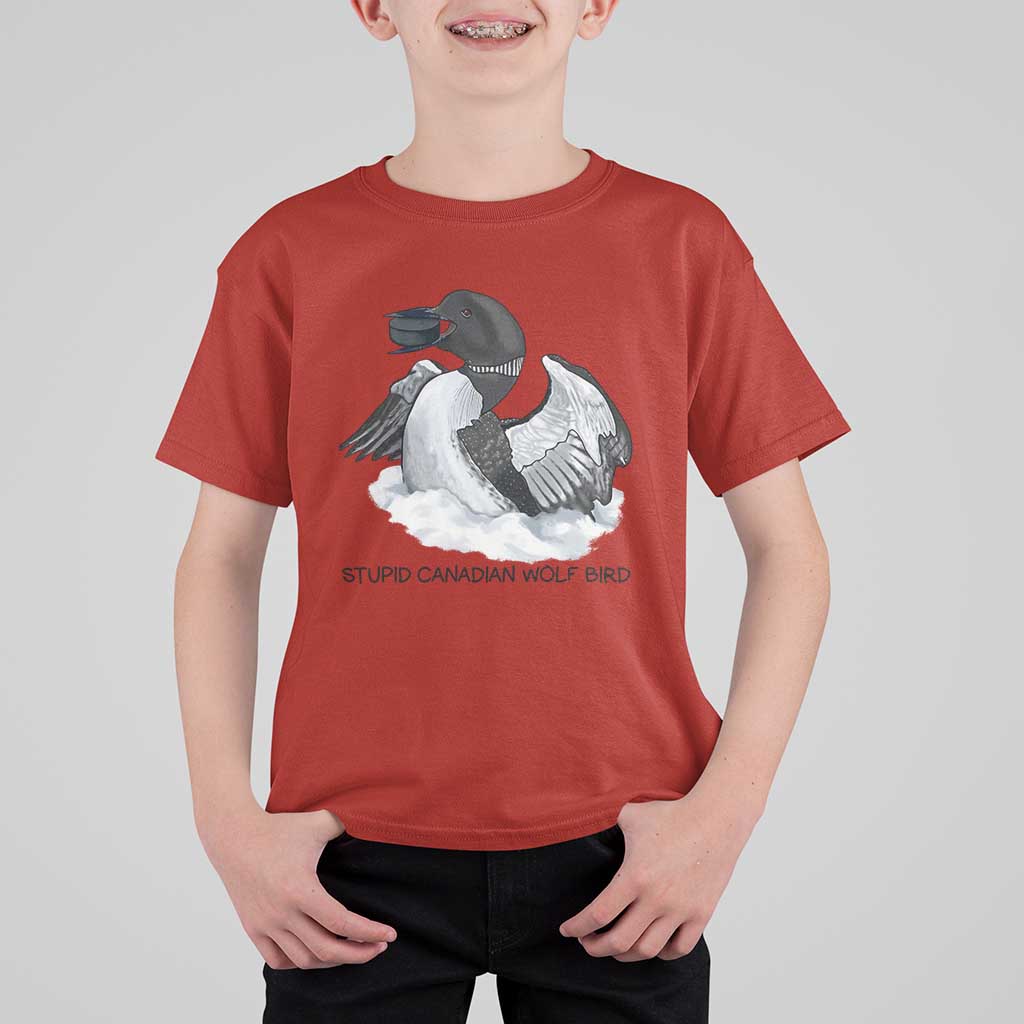 Funny Stupid Canadian Wolf Bird T Shirt For Kid Common Loon with Hockey Puck Bird Meme - Wonder Print Shop