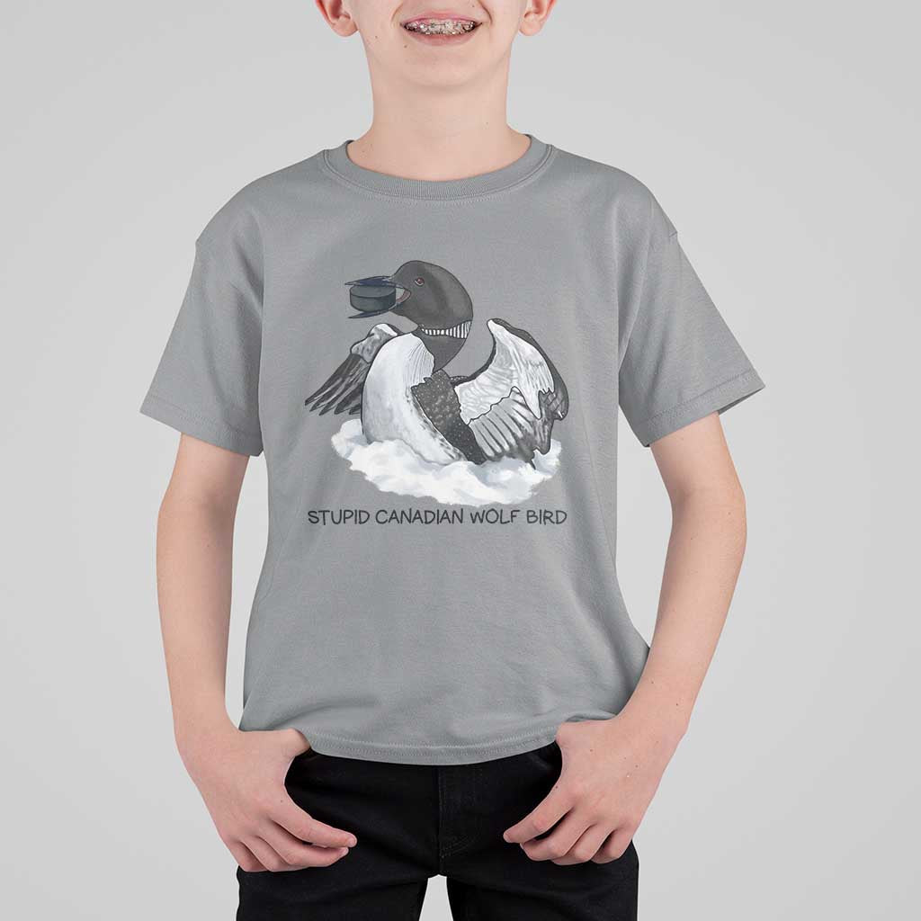 Funny Stupid Canadian Wolf Bird T Shirt For Kid Common Loon with Hockey Puck Bird Meme - Wonder Print Shop