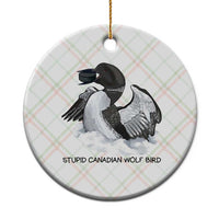 Funny Stupid Canadian Wolf Bird Ceramic Ornament Common Loon with Hockey Puck Bird Meme - Wonder Print Shop