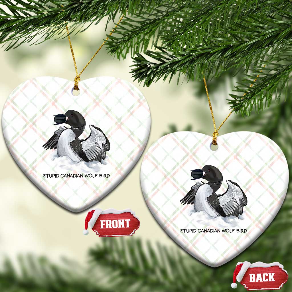 Funny Stupid Canadian Wolf Bird Ceramic Ornament Common Loon with Hockey Puck Bird Meme - Wonder Print Shop