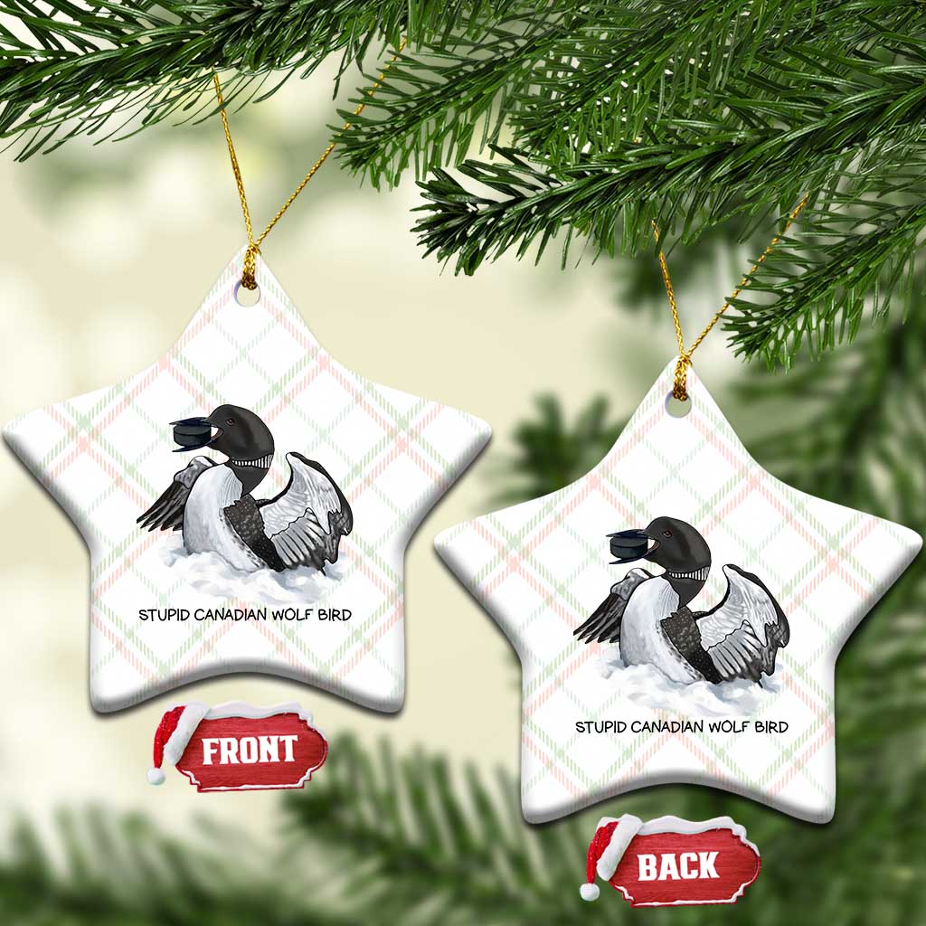 Funny Stupid Canadian Wolf Bird Ceramic Ornament Common Loon with Hockey Puck Bird Meme - Wonder Print Shop