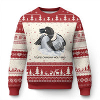Funny Stupid Canadian Wolf Bird Ugly Christmas Sweater Common Loon with Hockey Puck Bird Meme - Wonder Print Shop