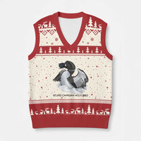Funny Stupid Canadian Wolf Bird V-Neck Knit Sweater Vest Common Loon with Hockey Puck Bird Meme - Wonder Print Shop
