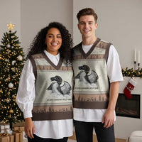 Funny Stupid Canadian Wolf Bird V-Neck Knit Sweater Vest Common Loon with Hockey Puck Bird Meme - Wonder Print Shop