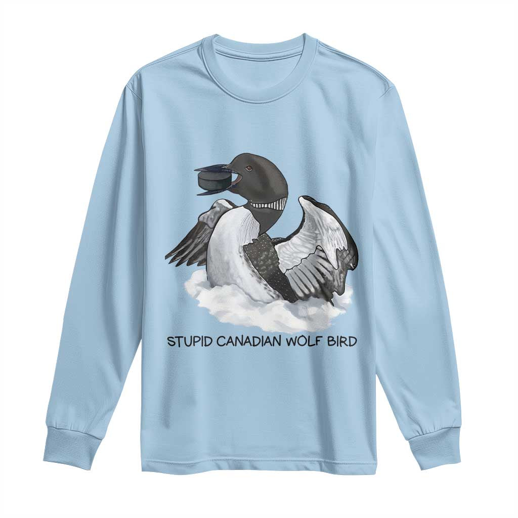 Funny Stupid Canadian Wolf Bird Long Sleeve Shirt Common Loon with Hockey Puck Bird Meme - Wonder Print Shop