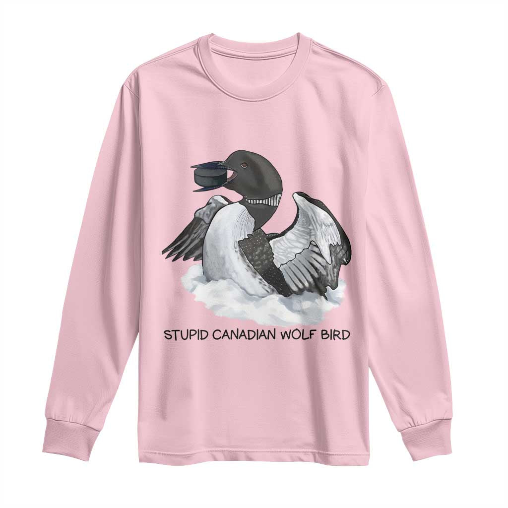 Funny Stupid Canadian Wolf Bird Long Sleeve Shirt Common Loon with Hockey Puck Bird Meme - Wonder Print Shop