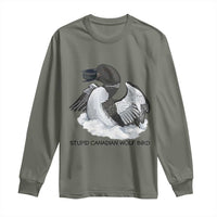 Funny Stupid Canadian Wolf Bird Long Sleeve Shirt Common Loon with Hockey Puck Bird Meme - Wonder Print Shop