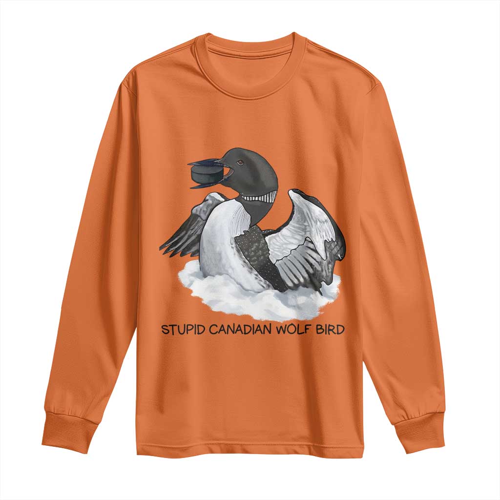 Funny Stupid Canadian Wolf Bird Long Sleeve Shirt Common Loon with Hockey Puck Bird Meme - Wonder Print Shop