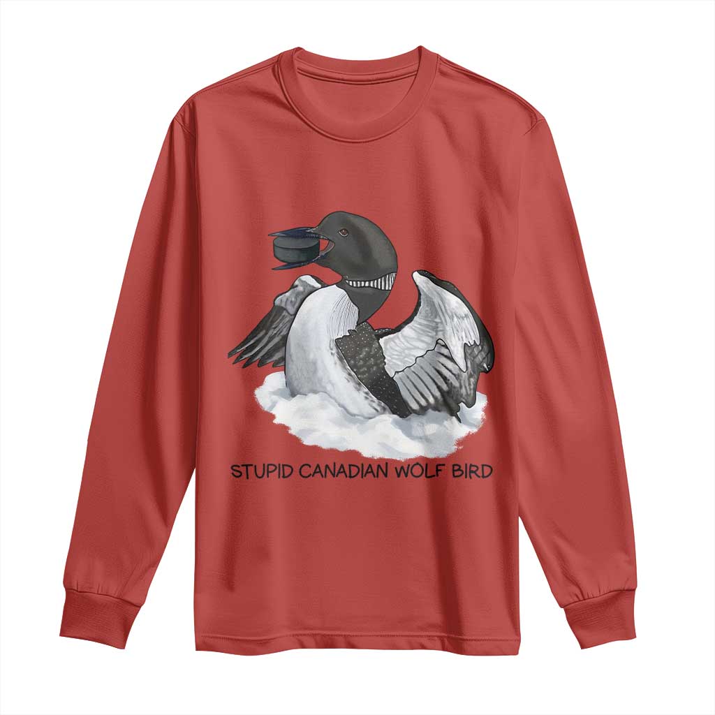 Funny Stupid Canadian Wolf Bird Long Sleeve Shirt Common Loon with Hockey Puck Bird Meme - Wonder Print Shop
