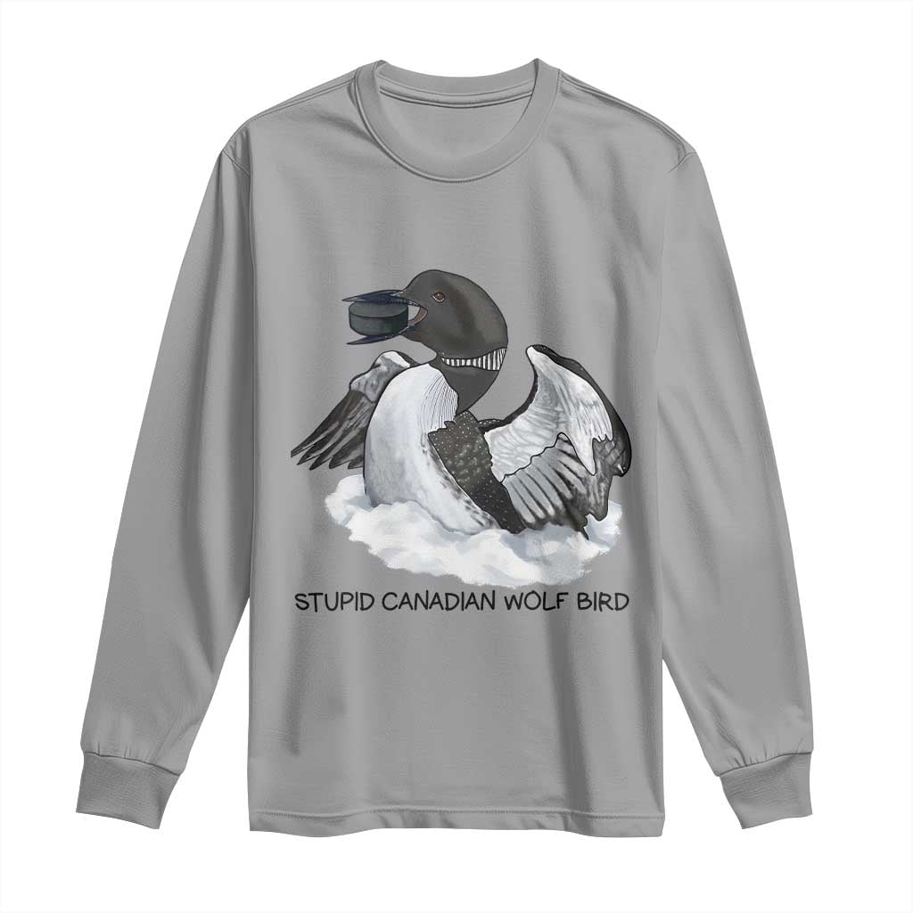Funny Stupid Canadian Wolf Bird Long Sleeve Shirt Common Loon with Hockey Puck Bird Meme - Wonder Print Shop
