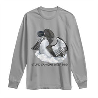 Funny Stupid Canadian Wolf Bird Long Sleeve Shirt Common Loon with Hockey Puck Bird Meme - Wonder Print Shop