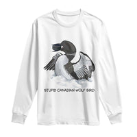 Funny Stupid Canadian Wolf Bird Long Sleeve Shirt Common Loon with Hockey Puck Bird Meme - Wonder Print Shop