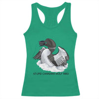 Funny Stupid Canadian Wolf Bird Racerback Tank Top Common Loon with Hockey Puck Bird Meme - Wonder Print Shop