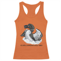 Funny Stupid Canadian Wolf Bird Racerback Tank Top Common Loon with Hockey Puck Bird Meme - Wonder Print Shop