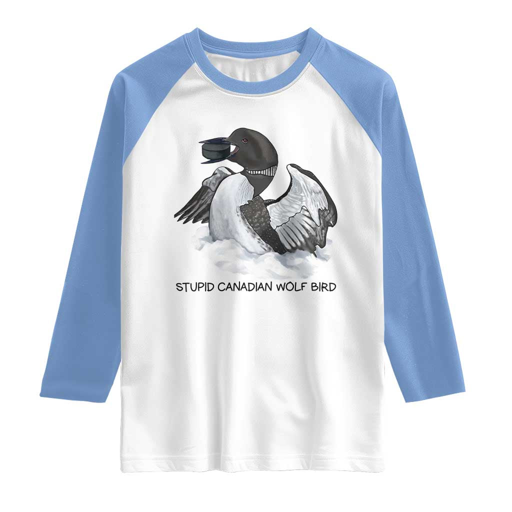 Funny Stupid Canadian Wolf Bird Raglan Shirt Common Loon with Hockey Puck Bird Meme - Wonder Print Shop