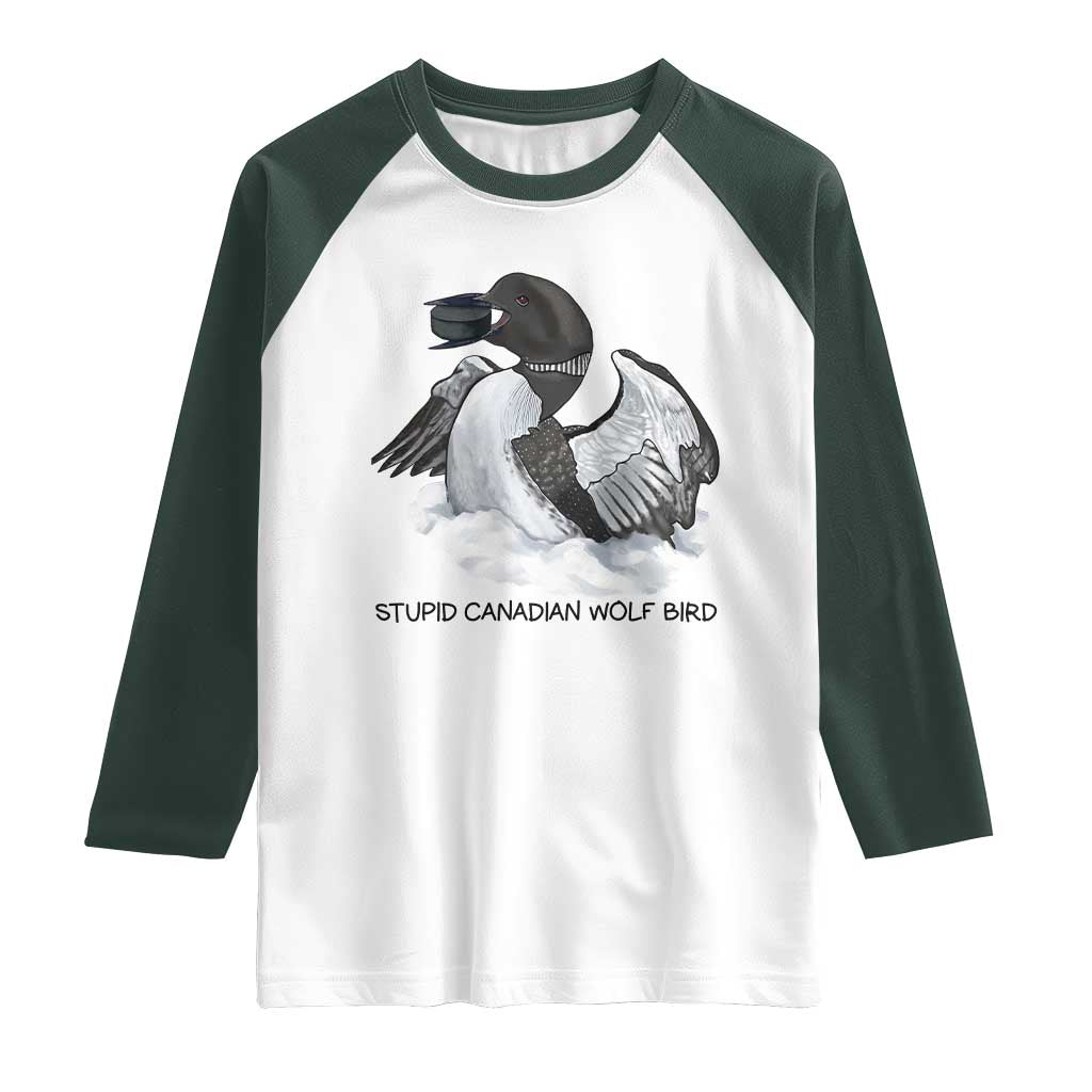Funny Stupid Canadian Wolf Bird Raglan Shirt Common Loon with Hockey Puck Bird Meme - Wonder Print Shop